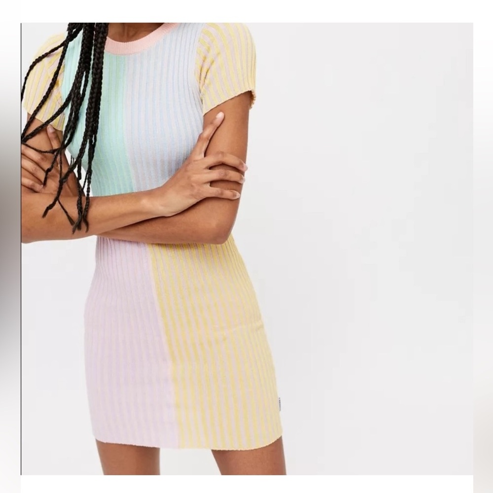 Pastel Colorblock Ribbed Knit Mini Dress - Multicolor - Picture 2 of 12
